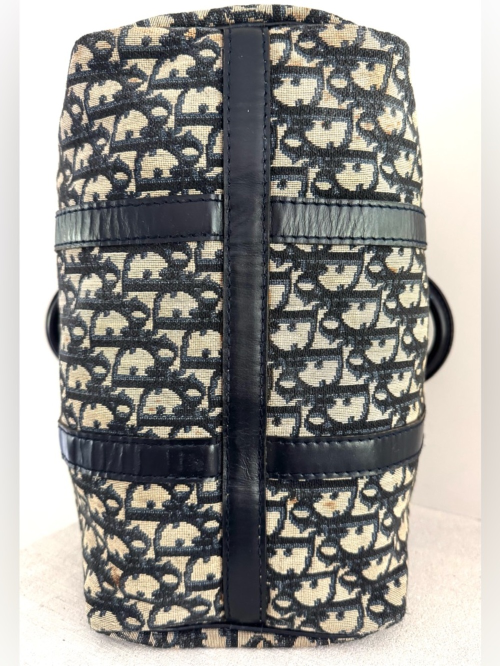 DIOR Vintage Trotter Boston Bag 30cm Navy Jacquard Canvas Navy Leather - Picture 4 of 12